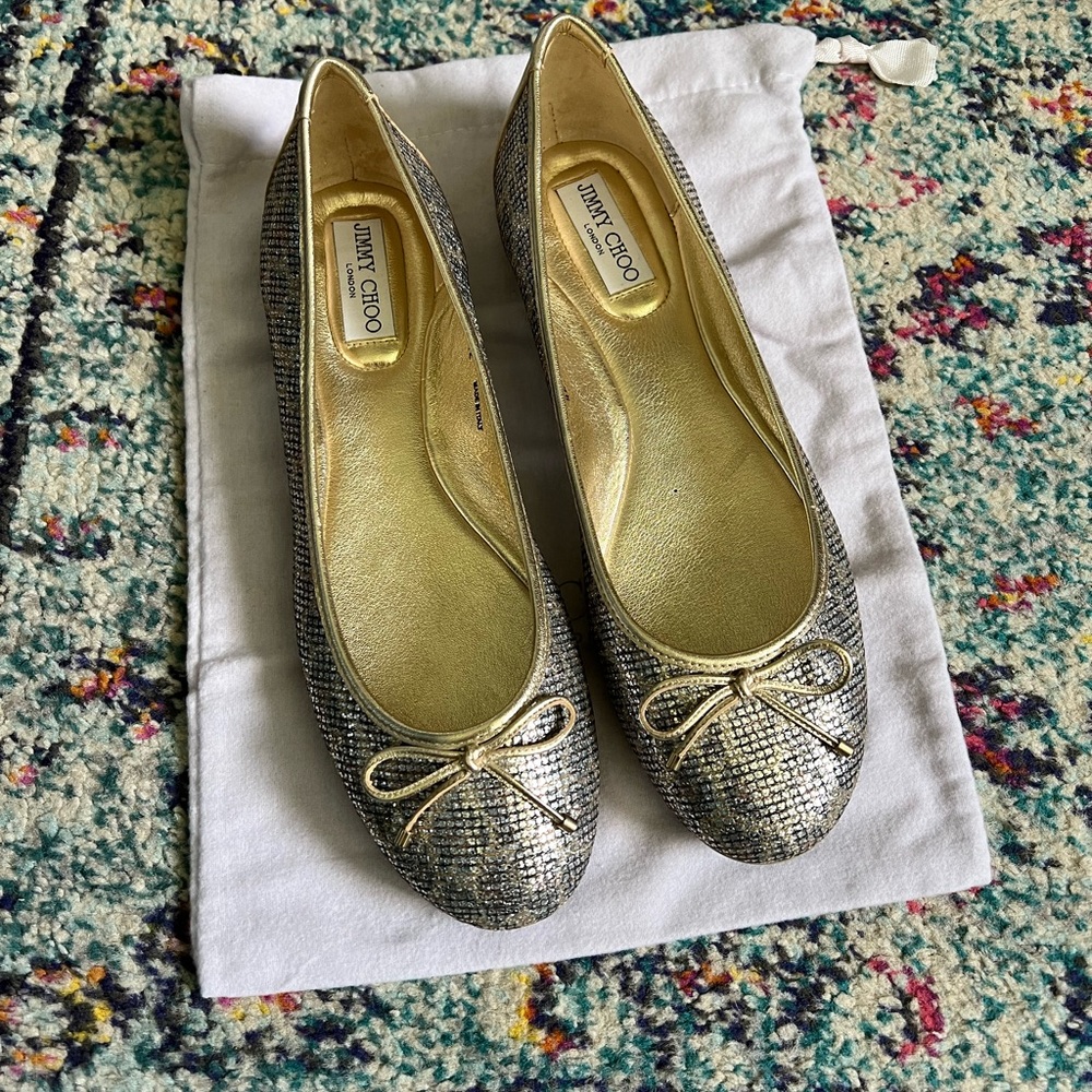 Jimmy Choo Walsh shimmer cheetah print flats